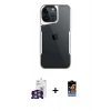 MARSİLYAN™- iPhone 16 Pro Max Kılıf Akış Çizgi Koleksiyonu - Siyah Buffer Hayalet Cam Ekran Koruyucu + Gümüş Bilvis Titan Kamera Lens