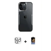 MARSİLYAN™- iPhone 16 Pro Max Kılıf Akış Çizgi Koleksiyonu - Siyah Buffer Hayalet Cam Ekran Koruyucu + Pers Alüminyum Kamera Lens - GS