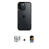 MARSİLYAN™- iPhone 16 Pro Max Kılıf Akış Çizgi Koleksiyonu - Siyah Buffer Hayalet Cam Ekran Koruyucu + Pers Alüminyum Kamera Lens - GS