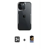 MARSİLYAN™- iPhone 16 Pro Max Kılıf Akış Çizgi Koleksiyonu - Siyah Buffer Hayalet Cam Ekran Koruyucu + PVD Metal Kamera Lens - SH
