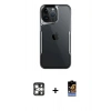 MARSİLYAN™- iPhone 16 Pro Max Kılıf Akış Çizgi Koleksiyonu - Siyah Buffer Hayalet Cam Ekran Koruyucu + PVD Metal Kamera Lens - GS