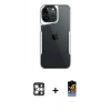 MARSİLYAN™- iPhone 16 Pro Max Kılıf Akış Çizgi Koleksiyonu - Siyah Buffer Hayalet Cam Ekran Koruyucu + PVD Metal Kamera Lens - GS