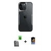 MARSİLYAN™- iPhone 16 Pro Max Kılıf Akış Çizgi Koleksiyonu - Siyah Buffer Hayalet Cam Ekran Koruyucu + Raze Metal Kamera Lens - SH