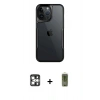 MARSİLYAN™- iPhone 16 Pro Max Kılıf Akış Çizgi Koleksiyonu - Siyah Joko Magic 5D Hayalet Cam + Gümüş PVD Metal Kamera Lens