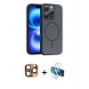 MARSİLYAN™- iPhone 16 Pro Max Kılıf Atlas Asil Prime - Siyah 3D Antistatik Cam Ekran Koruyucu + Pers Alüminyum Kamera Lens - CLTM