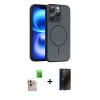MARSİLYAN™- iPhone 16 Pro Max Kılıf Atlas Asil Prime - Siyah 3D Antistatik Hayalet Cam Ekran Koruyucu + Raze Metal Kamera Lens - NLGY