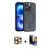 MARSİLYAN™- iPhone 16 Pro Max Kılıf Atlas Asil Prime - Siyah 3D Antistatik Mat Seramik Nano Ekran Koruyucu + Pers Alüminyum Kamera Lens - CLTM