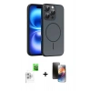 MARSİLYAN™- iPhone 16 Pro Max Kılıf Atlas Asil Prime - Siyah 3D Antistatik Mat Seramik Nano Ekran Koruyucu + Raze Metal Kamera Lens - BZ