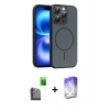 MARSİLYAN™- iPhone 16 Pro Max Kılıf Atlas Asil Prime - Siyah Bilvis 5in1 3D Magic Cam Ekran Koruyucu + Siyah Raze Metal Kamera Lens