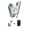 MARSİLYAN™- iPhone 16 Pro Max Kılıf Atlas Doku Koleksiyonu - Siyah 3D Antistatik Hayalet Cam Ekran Koruyucu + Raze Metal Kamera Lens - CLTM