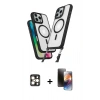 MARSİLYAN™- iPhone 16 Pro Max Kılıf Atlas Doku Koleksiyonu - Siyah 3D Antistatik Mat Seramik Nano Ekran Koruyucu + PVD Metal Kamera Lens - GD