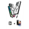 MARSİLYAN™- iPhone 16 Pro Max Kılıf Atlas Doku Koleksiyonu - Siyah 3D Antistatik Mat Seramik Nano Ekran Koruyucu + PVD Metal Kamera Lens - GS
