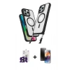MARSİLYAN™- iPhone 16 Pro Max Kılıf Atlas Doku Koleksiyonu - Siyah 3D Antistatik Mat Seramik Nano Ekran Koruyucu + Bilvis Titan Kamera Lens - SH