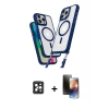 MARSİLYAN™- iPhone 16 Pro Max Kılıf Atlas Doku Koleksiyonu - Siyah 3D Antistatik Mat Seramik Nano Ekran Koruyucu + PVD Metal Kamera Lens - SH