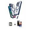 MARSİLYAN™- iPhone 16 Pro Max Kılıf Atlas Doku Koleksiyonu - Siyah 3D Antistatik Mat Seramik Nano Ekran Koruyucu + PVD Metal Kamera Lens - GD