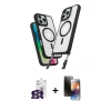 MARSİLYAN™- iPhone 16 Pro Max Kılıf Atlas Doku Koleksiyonu - Siyah 3D Antistatik Mat Seramik Nano Ekran Koruyucu + Bilvis Titan Kamera Lens - GS
