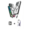 MARSİLYAN™- iPhone 16 Pro Max Kılıf Atlas Doku Koleksiyonu - Siyah Bilvis 3X AR Hayalet Cam Ekran Koruyucu + PVD Metal Kamera Lens - GS