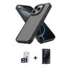 MARSİLYAN™- iPhone 16 Pro Max Kılıf Atlas Form - Siyah 3D Antistatik Hayalet Cam Ekran Koruyucu + Bilvis Titan Kamera Lens - TMGI