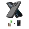 MARSİLYAN™- iPhone 16 Pro Max Kılıf Atlas Form - Siyah 3D Antistatik Hayalet Cam Ekran Koruyucu + Raze Metal Kamera Lens - CLTM