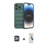 MARSİLYAN™- iPhone 16 Pro Max Kılıf Atlas Koleksiyonu - Şeffaf Pasifik Cam Ekran Koruyucu + Siyah PVD Metal Kamera Lens