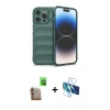 MARSİLYAN™- iPhone 16 Pro Max Kılıf Atlas Koleksiyonu - Siyah 3D Antistatik Cam Ekran Koruyucu + Raze Metal Kamera Lens - CLTM