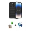 MARSİLYAN™- iPhone 16 Pro Max Kılıf Atlas Koleksiyonu - Siyah 3D Antistatik Cam Ekran Koruyucu + Raze Metal Kamera Lens - CLTM