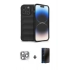 MARSİLYAN™- iPhone 16 Pro Max Kılıf Atlas Koleksiyonu - Siyah 3D Antistatik Hayalet Cam Ekran Koruyucu + Pers Alüminyum Kamera Lens - GI