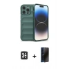 MARSİLYAN™- iPhone 16 Pro Max Kılıf Atlas Koleksiyonu - Siyah 3D Antistatik Hayalet Cam Ekran Koruyucu + PVD Metal Kamera Lens - SH