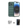MARSİLYAN™- iPhone 16 Pro Max Kılıf Atlas Koleksiyonu - Siyah 3D Antistatik Hayalet Cam Ekran Koruyucu + Pers Alüminyum Kamera Lens - GS
