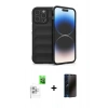 MARSİLYAN™- iPhone 16 Pro Max Kılıf Atlas Koleksiyonu - Siyah 3D Antistatik Hayalet Cam Ekran Koruyucu + Raze Metal Kamera Lens - BZ