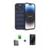 MARSİLYAN™- iPhone 16 Pro Max Kılıf Atlas Koleksiyonu - Siyah 3D Antistatik Hayalet Cam Ekran Koruyucu + Raze Metal Kamera Lens - SH