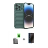 MARSİLYAN™- iPhone 16 Pro Max Kılıf Atlas Koleksiyonu - Siyah 3D Antistatik Hayalet Cam Ekran Koruyucu + Raze Metal Kamera Lens - SH