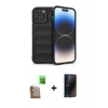 MARSİLYAN™- iPhone 16 Pro Max Kılıf Atlas Koleksiyonu - Siyah 3D Antistatik Hayalet Cam Ekran Koruyucu + Raze Metal Kamera Lens - CLTM