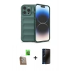 MARSİLYAN™- iPhone 16 Pro Max Kılıf Atlas Koleksiyonu - Siyah 3D Antistatik Hayalet Cam Ekran Koruyucu + Raze Metal Kamera Lens - CLTM