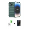 MARSİLYAN™- iPhone 16 Pro Max Kılıf Atlas Koleksiyonu - Siyah 3D Antistatik Hayalet Cam Ekran Koruyucu + Raze Metal Kamera Lens - BZ