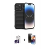 MARSİLYAN™- iPhone 16 Pro Max Kılıf Atlas Koleksiyonu - Siyah 3D Antistatik Mat Seramik Nano Ekran Koruyucu + Titanyum Gri Bilvis Titan Kamera Lens