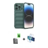 MARSİLYAN™- iPhone 16 Pro Max Kılıf Atlas Koleksiyonu - Siyah 3D Antistatik Seramik Nano Ekran Koruyucu + Raze Metal Kamera Lens - SH
