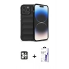MARSİLYAN™- iPhone 16 Pro Max Kılıf Atlas Koleksiyonu - Siyah Bilvis 3X AR HD Cam Ekran Koruyucu + PVD Metal Kamera Lens - GS