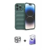 MARSİLYAN™- iPhone 16 Pro Max Kılıf Atlas Koleksiyonu - Siyah Bilvis 5in1 5D Magic Hayalet Cam Ekran Koruyucu + Pers Alüminyum Kamera Lens - GI