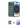 MARSİLYAN™- iPhone 16 Pro Max Kılıf Atlas Koleksiyonu - Siyah Bilvis 5in1 5D Magic Hayalet Cam Ekran Koruyucu + PVD Metal Kamera Lens - GD