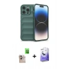 MARSİLYAN™- iPhone 16 Pro Max Kılıf Atlas Koleksiyonu - Siyah Bilvis 5in1 5D Magic Hayalet Cam Ekran Koruyucu + Natural Grey Raze Metal Kamera Lens