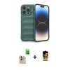 MARSİLYAN™- iPhone 16 Pro Max Kılıf Atlas Koleksiyonu - Siyah Buffer Cam Ekran Koruyucu + Natural Grey Raze Metal Kamera Lens