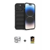 MARSİLYAN™- iPhone 16 Pro Max Kılıf Atlas Koleksiyonu - Siyah Buffer Cam Ekran Koruyucu + Pers Alüminyum Kamera Lens - GS