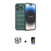 MARSİLYAN™- iPhone 16 Pro Max Kılıf Atlas Koleksiyonu - Siyah Buffer Hayalet Cam Ekran Koruyucu + Gri Pers Alüminyum Kamera Lens