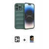 MARSİLYAN™- iPhone 16 Pro Max Kılıf Atlas Koleksiyonu - Siyah Buffer Hayalet Cam Ekran Koruyucu + PVD Metal Kamera Lens - GS