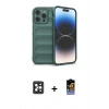 MARSİLYAN™- iPhone 16 Pro Max Kılıf Atlas Koleksiyonu - Siyah Buffer Hayalet Cam Ekran Koruyucu + PVD Metal Kamera Lens - SH