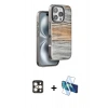 MARSİLYAN™- iPhone 16 Pro Max Kılıf Atlas Minimal Özel Seri - Siyah 3D Antistatik Cam Ekran Koruyucu + PVD Metal Kamera Lens - GD