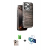 MARSİLYAN™- iPhone 16 Pro Max Kılıf Atlas Minimal Özel Seri - Siyah 3D Antistatik Cam Ekran Koruyucu + Raze Metal Kamera Lens - NLGY