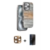 MARSİLYAN™- iPhone 16 Pro Max Kılıf Atlas Minimal Özel Seri - Siyah 3D Antistatik Hayalet Cam Ekran Koruyucu + Pers Alüminyum Kamera Lens - CLTM