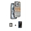 MARSİLYAN™- iPhone 16 Pro Max Kılıf Atlas Minimal Özel Seri - Siyah 3D Antistatik Hayalet Cam Ekran Koruyucu + PVD Metal Kamera Lens - GD